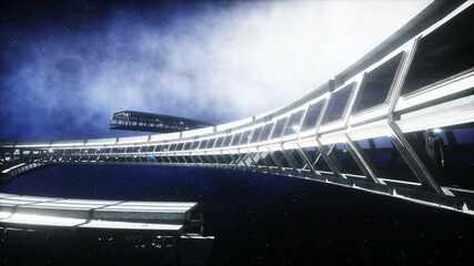 Wall Mural - people in futuristic space corridor, room. view of the earth. cinematic 4k footage.