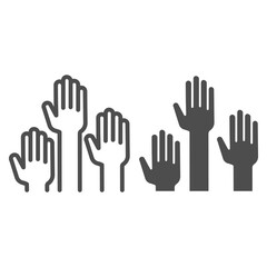 Poster - Hands raised up line and solid icon, Education concept, raising up hands in air sign on white background, raised arms icon in outline style for mobile concept and web design. Vector graphics.