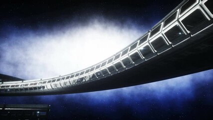 Wall Mural - people in futuristic space corridor, room. view of the earth. cinematic 4k footage.