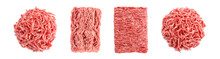 Set With Raw Minced Meat On White Background, Top View. Banner Design