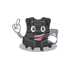 Sticker - caricature character design style of scuba buoyancy compensator speaking on phone