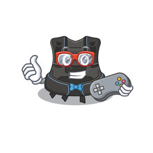Cartoon Mascot Design Of Scuba Buoyancy Compensator Gamer Using Controller