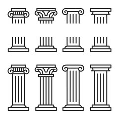 Columns line icon set.  Ancient architecture pillars vector illustration