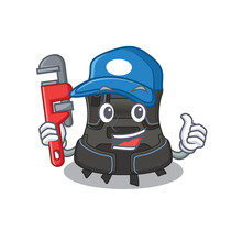 Cartoon Mascot Design Of Scuba Buoyancy Compensator As A Plumber With Tool