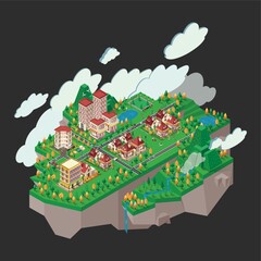 Wall Mural - Isometric floating city