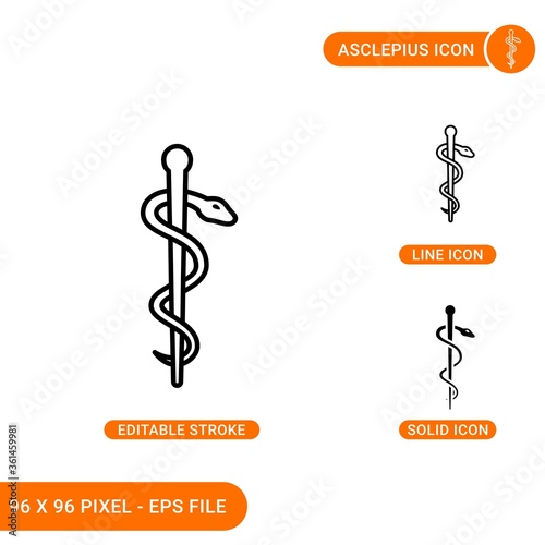 Fotografía Asclepius icons set vector illustration with solid icon line style