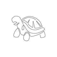 Poster - Single continuous line drawing of big tortoise for corporation logo identity. Large turtle reptile animal mascot concept for business logotype. Trendy one line draw design vector graphic illustration