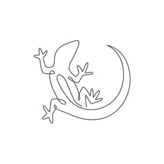Poster - One single line drawing of adorable desert lizard reptile for company logo identity. Funny animal mascot concept for reptilian zoo. Trendy continuous line vector graphic draw design illustration