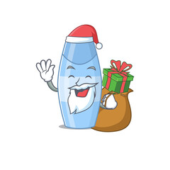 Sticker - Cartoon design of shampoo Santa having Christmas gift