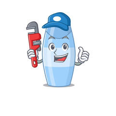 Canvas Print - cartoon mascot design of shampoo as a Plumber with tool