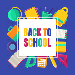 Sticker - Back to School Banner Template with Educational Supplies, Poster, Flyer, Certificate Vector Illustration