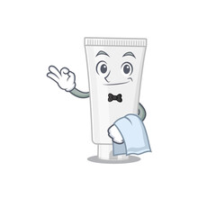 Poster - A Caricature design style of shower gel as a waiter with a white napkin