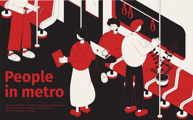 Poster - People In Metro Isometric Poster