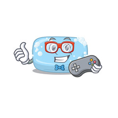 Sticker - Cartoon Mascot design of soap gamer using controller