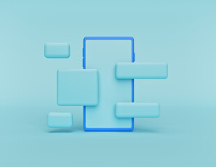 Aufkleber - future technology concept. minimal smartphone with floating icons. abstract cartoon style. smart device interface. 3d rendering