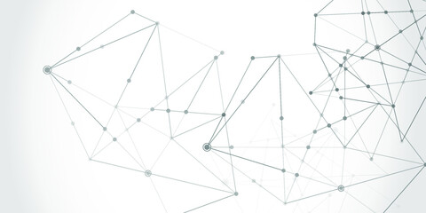 Abstract technology Network nodes with polygonal shapes on dark blue Vector background. Connection science and futuristic technology, digital structure, connected points, web.