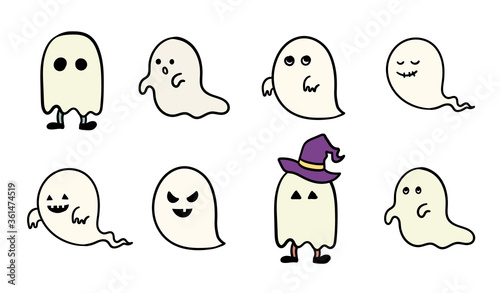 手書きのおばけのイラストのセット ハロウィン 幽霊 かわいい Stock Illustration Adobe Stock