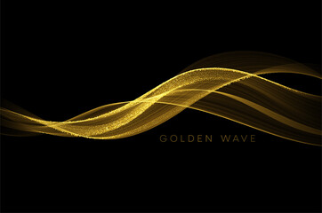 abstract shiny color gold wave design element with glitter effect on dark background. vector illustr