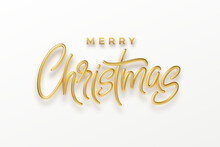 Realistic 3d Inscription Merry Christmas Isolated On. Golden Shiny Lettering. Vector Illustration