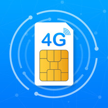 4G Sim Card. Mobile Telecommunications Technology Symbol. Vector Illustration.