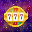 Retro banner for game background design. Winner banner. Slot machine with lucky sevens jackpot. Vector stock illustration.