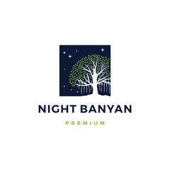 Poster - night banyan tree logo vector icon illustration