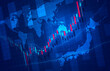 株価上昇チャートイメージの背景地図画像青色