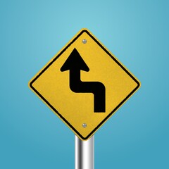 Canvas Print - Sharp reverse left turns ahead signboard