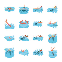 Poster - set of icons with people in swimming