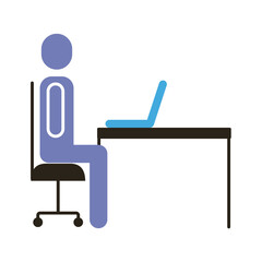 Poster - businessman figure working in laptop flat style icon