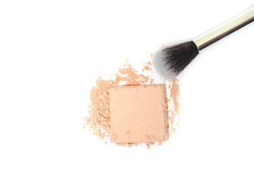 Broken Eyeshadow With Brush on White Background