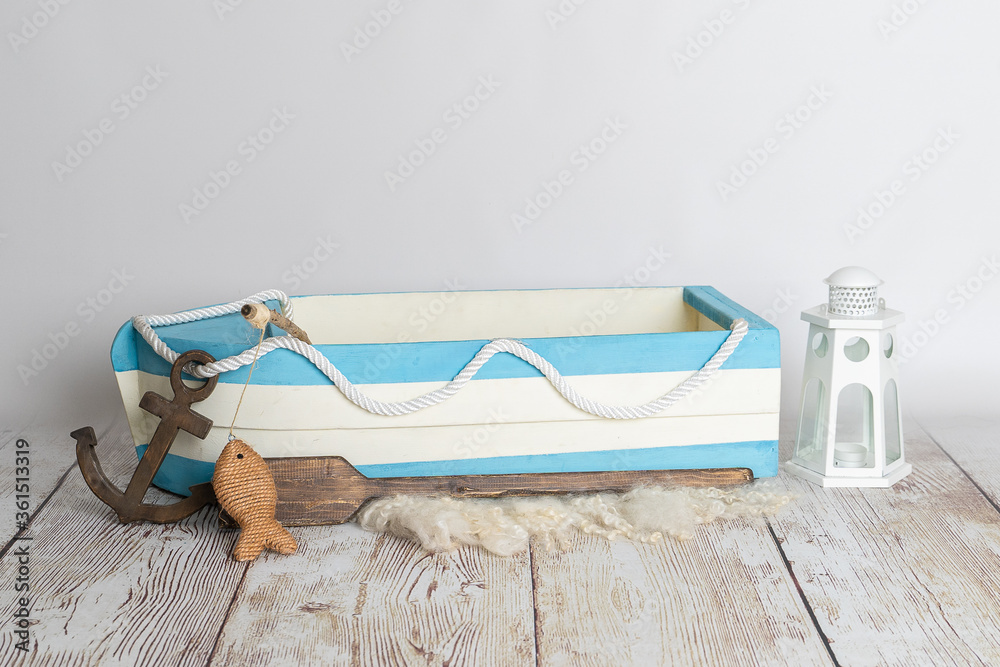 wooden boat newborn digital prop - obrazy, fototapety, plakaty 