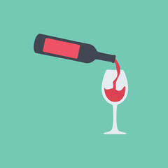 beautiful modern flat design style bottle icon or symbol of wine pouring red tasty wine into the glass vector illustration for celebration