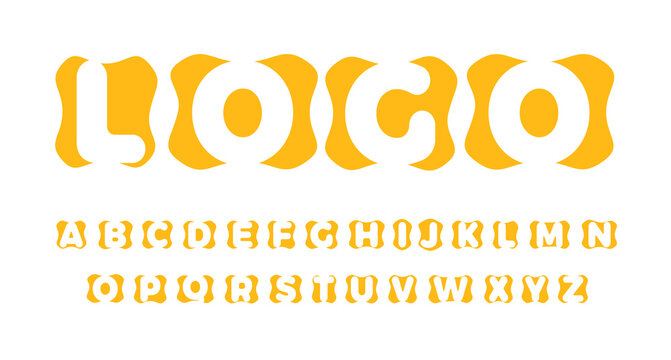 Orange funny letters, font from negative space of letters, square letters, typographic design for logos, headers and posters, vector typography