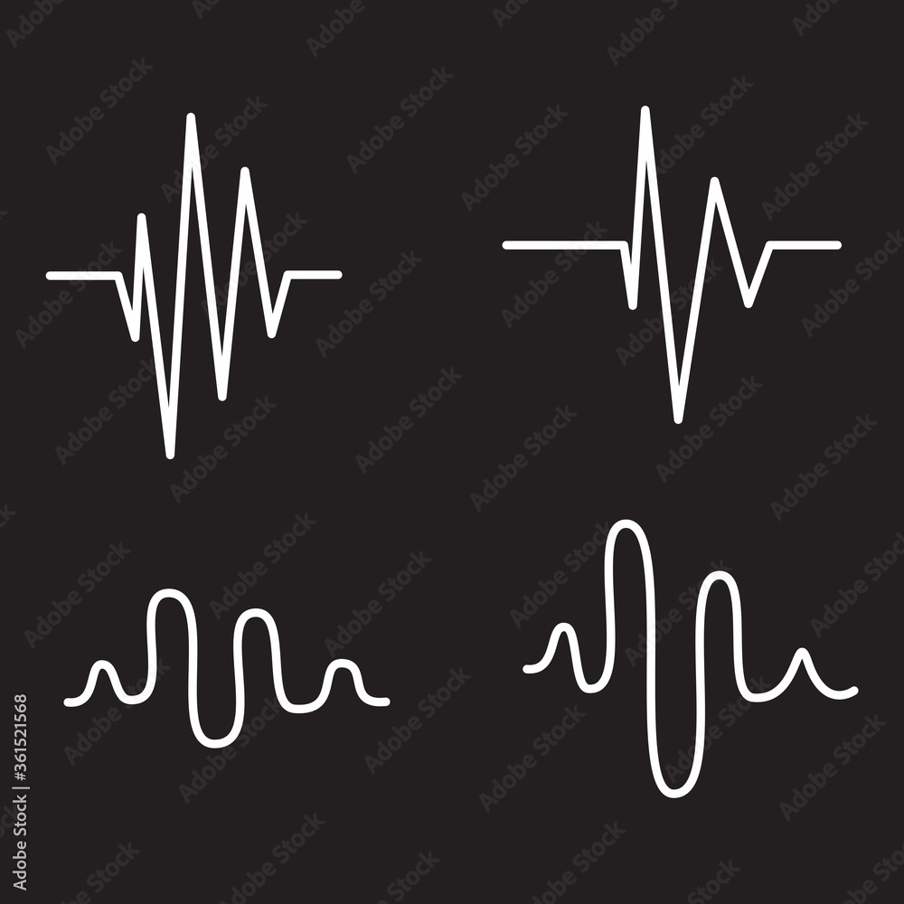 Sound audio wave. Vector set isolated on black background. Sound waves ...
