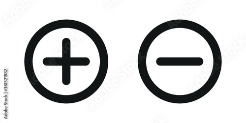 Fotografía Plus and minus vector icon, flat add delete symbol