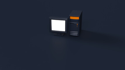 Wall Mural - Blue Orange White Old Retro Desktop Computer and Monitor 3d illustration 3d render	