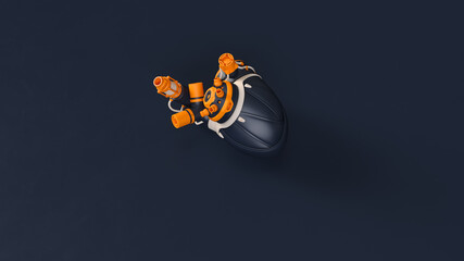 Wall Mural - Artificial Heart Cyborg Blue Orange White 3d illustration 3d render	