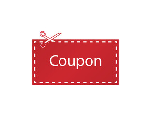 Wall Mural - Red coupon tag. Cutting scissors. Discount label in flat design. Dashed line. Promotion price. Sale sticker in gradient. Advertisement template. Coupon banner. Isolated offer mockup. Vector EPS 10.