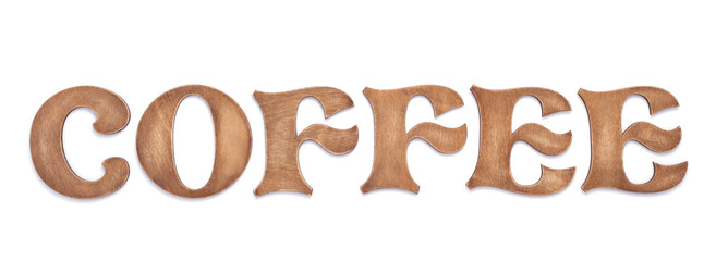 Canvas Print - wooden coffee letters on white background