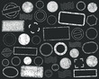 Stamps frames vector icon shape set. Stamp grunge ink rubber labels sign collection. Isolated on black background. Black round and square stamp border pack.