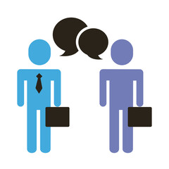 Poster - businessmen couple figures with speech bubble flat style icon