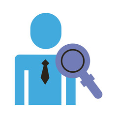 Sticker - businessman figure with magnifying glass flat style icon