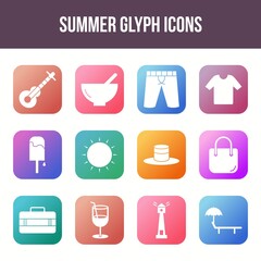 Wall Mural - Unique summer vector glyph icon set