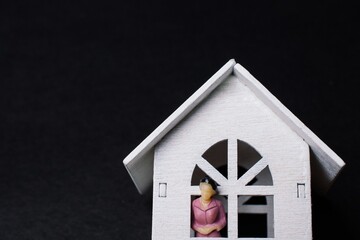 Poster - Close up shot of a wooden small white house figure - handcraft ideas