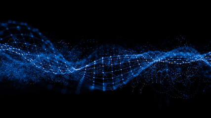 Fototapete - Abstract 3d rendering futuristic lines. computer geometric digital connection structure. Futuristic black abstract grid. Plexus with particles. Intelligence artificial