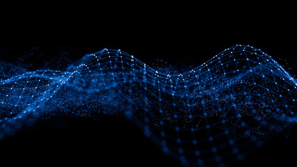 Fototapete - Abstract 3d rendering futuristic lines. computer geometric digital connection structure. Futuristic black abstract grid. Plexus with particles. Intelligence artificial