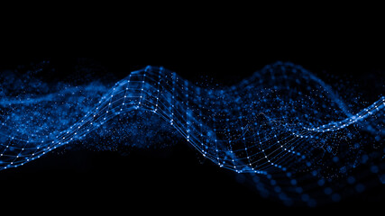 Fototapete - Abstract 3d rendering futuristic lines. computer geometric digital connection structure. Futuristic black abstract grid. Plexus with particles. Intelligence artificial