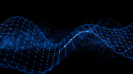 Fototapete - Abstract 3d rendering futuristic lines. computer geometric digital connection structure. Futuristic black abstract grid. Plexus with particles. Intelligence artificial