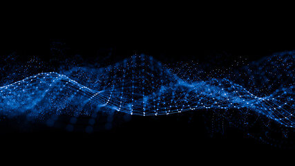 Fototapete - Abstract 3d rendering futuristic lines. computer geometric digital connection structure. Futuristic black abstract grid. Plexus with particles. Intelligence artificial